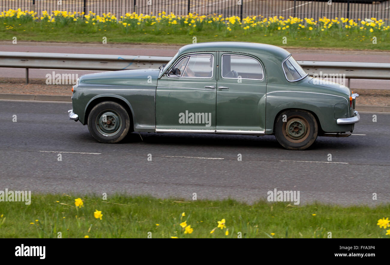 A vintage 1960`s Rover 100 P4 'Auntie' classic car travelling along the Kingsway Dual Carriageway in Dundee, UK Stock Photo